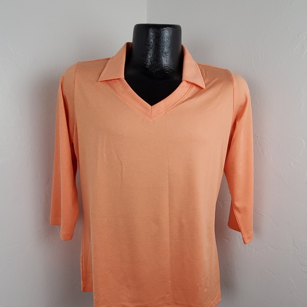 Peter Millar Element wicking orange v-neck top t-shirt women size L